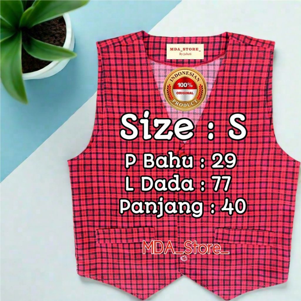 Rompi Seragam anak sekolah SD/MI/PAUD ukuran S warna merah kotak kotak