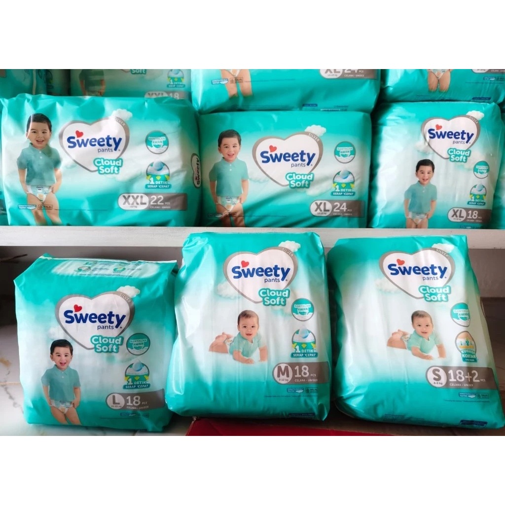 Pampers Sweety Silver Popok Bayi S18+2, M18, L18, XL18, XXL18, S38, M30, L28, XL24, XXL22