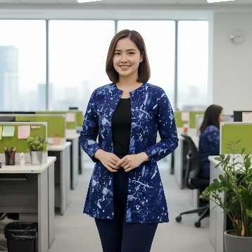 Batik Ciprat Outer Wanita Warna Biru Navy Modern Formal Bahan Katun Halus Lapis Furing Batik kemenso