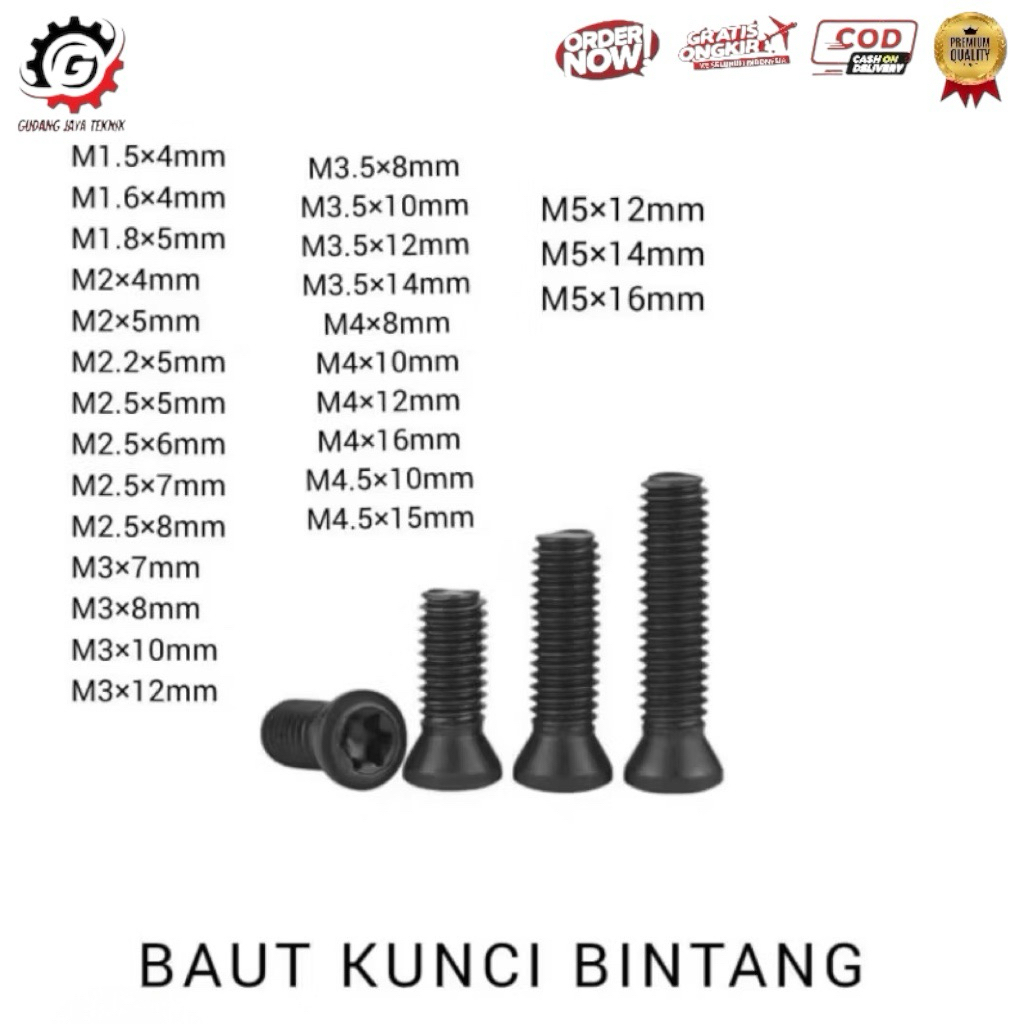 Baut Holder Bubut Baut Insert Baut Facemill Baut Kunci Bintang M1.5 M1.6 M1.8 M2 M2.2 M2.5 M3 M3.5 M