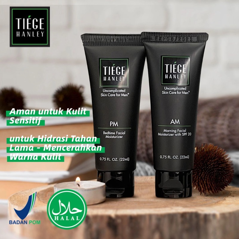 TIEGE HANLEY Krim wajah pria, pelindung sinar matahari AM, pelembab PM. Krim perbaikan kulit malam, 