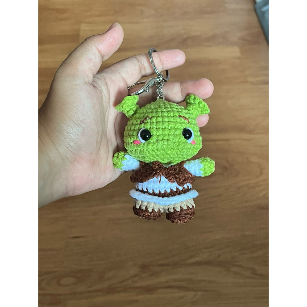 amigurumi charm bag shrek, boneka rajut shrek gantungan tas