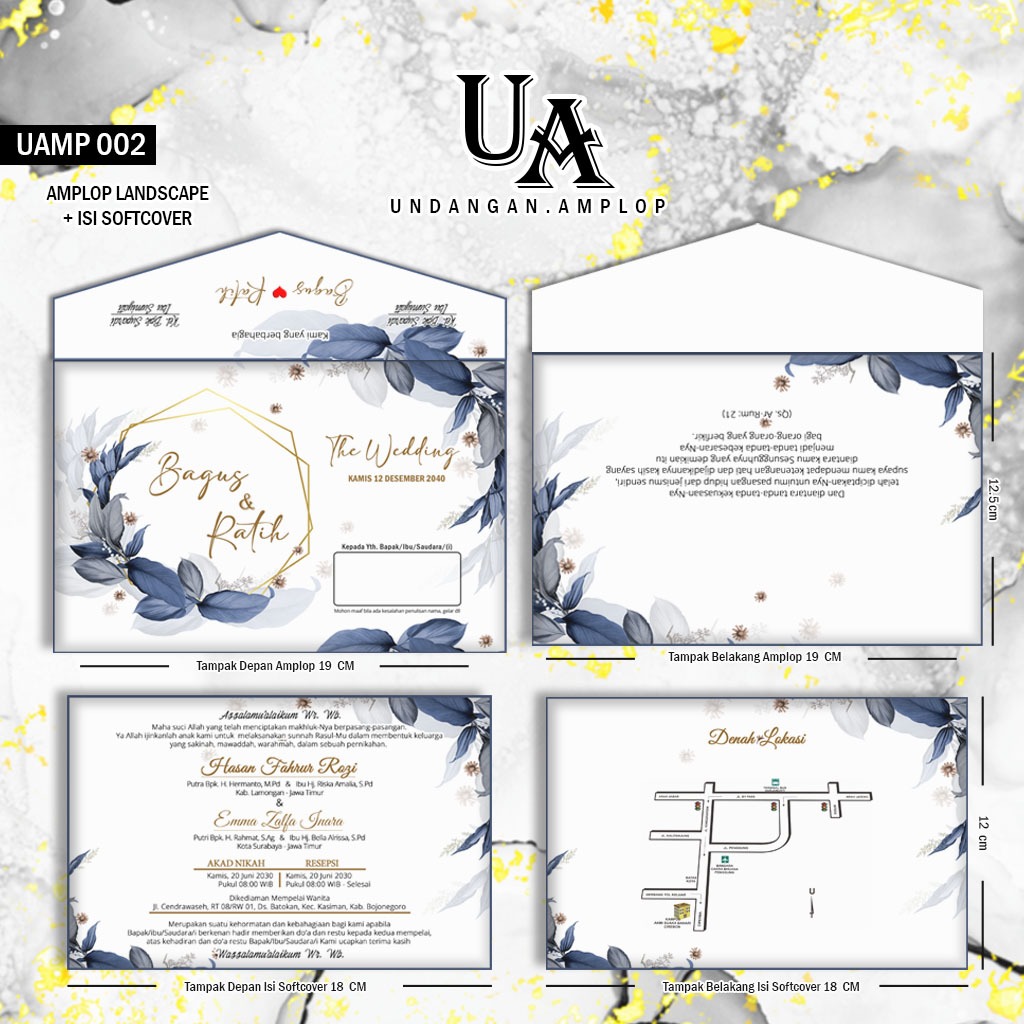 Undangan Pernikahan Amplop Softcover Landscape Elegan | Undangan Amplop