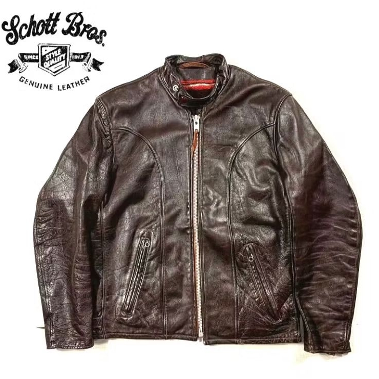 Vintage Schott Bros Talon Zip Caferacer Leather Biker Jacket Brown X Jaket Kulit Avirex Harley David