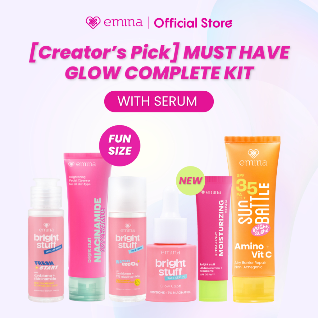 [Creator's PIck] [MUST HAVE] GLOW COMPLETE KIT EMINA BRIGHT STUFF ISI 6 (Micellar Water, Face Wash, 