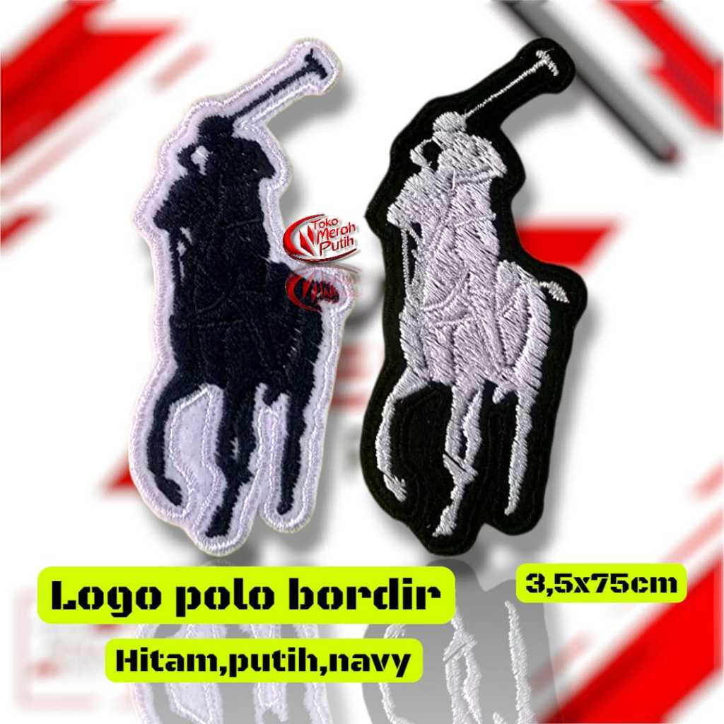 Badge Emblem Logo POLO Bordir Premium | Variasi Warna Hitam, Navy & Putih | Bordiran Rapi & Kuat – A