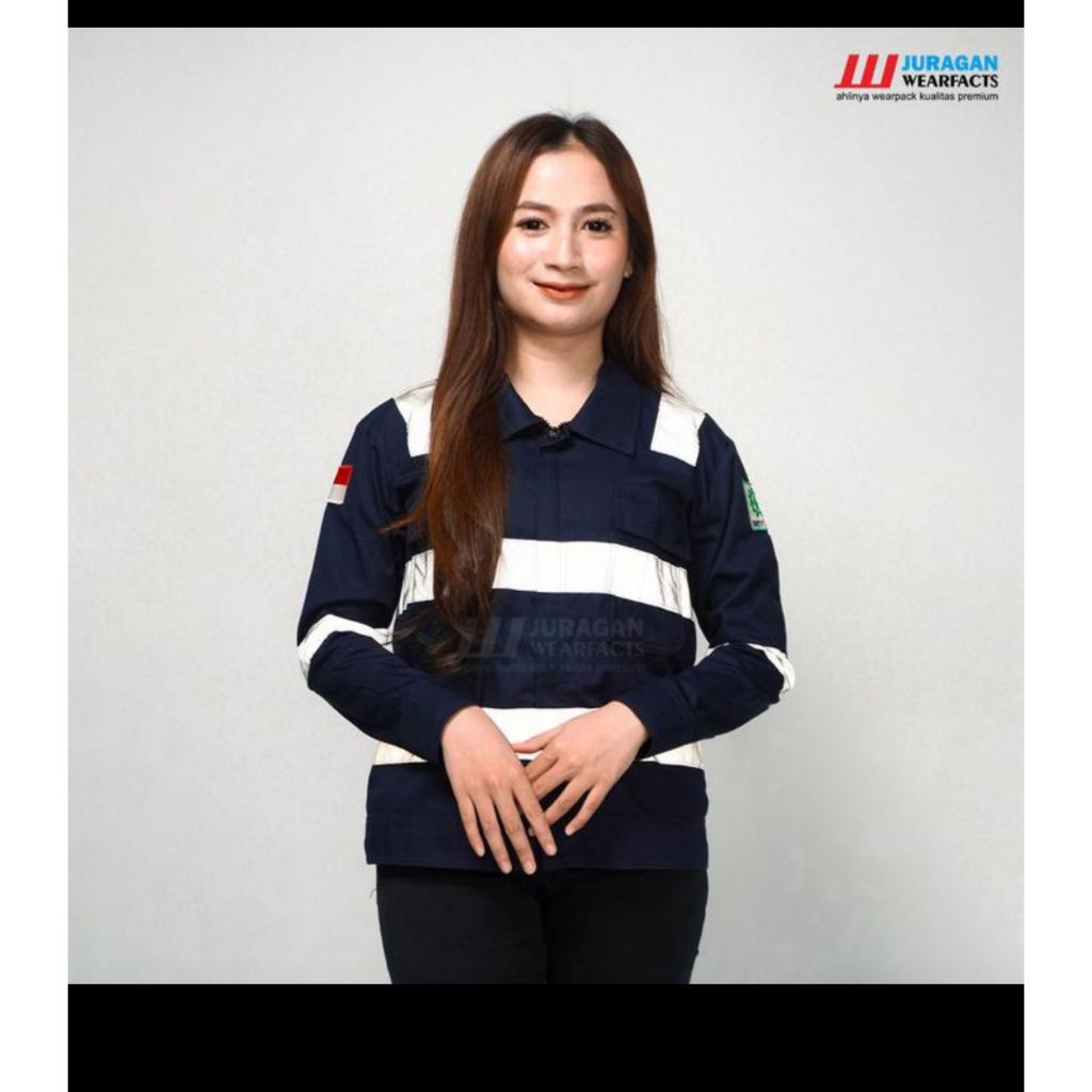 Baju Proyek Biru Dongker Navy Kemeja Bengkel Mekanik Teknisi Kerja Teknik Tambang Wearpack Sefty K3 