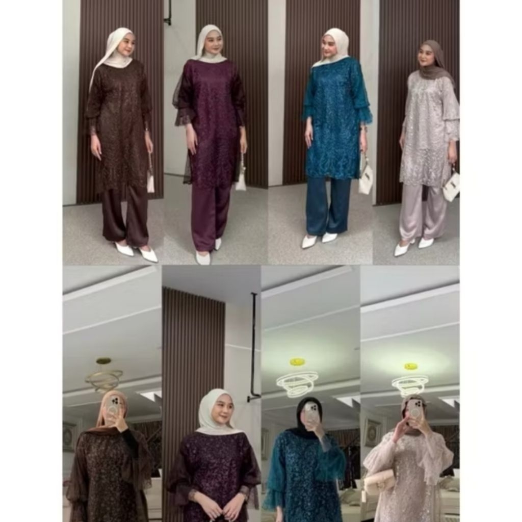 Jenna set 3IN1 Outer Tile Premium Setelah Wanita Tunik Tile Brokat Kondangan Oneset Kekinian