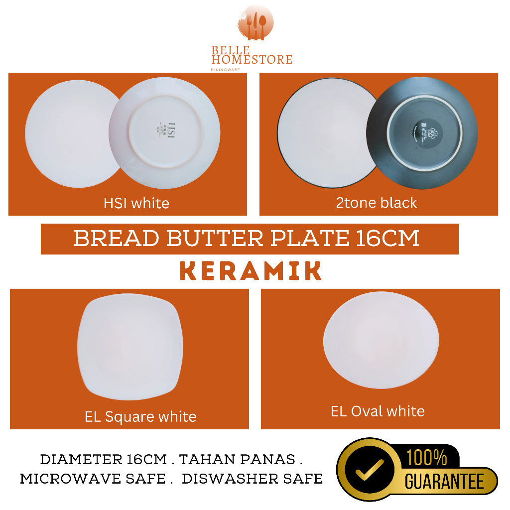 BREAD BUTTER PLATE 16cm by BELLE.HOMESTORE Piring Kue Keramik Kecil Aesthetic Bulat Segi Oval Cocok 
