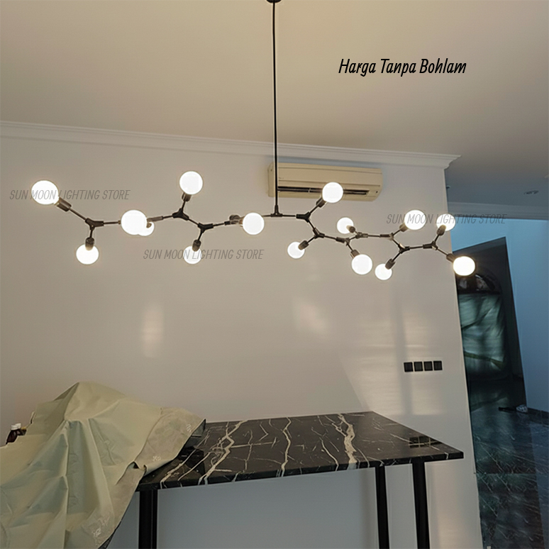 Lampu gantung minimalis 16 Lampu panjang 200cm gold meja makan