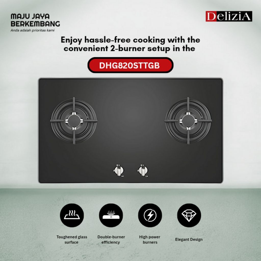 DELIZIA DHG820STTGB / DHG820STTGB / DHGB820STTGB / DHGB820STTGB Built In Hob Gas Kompor tanam 2 tung