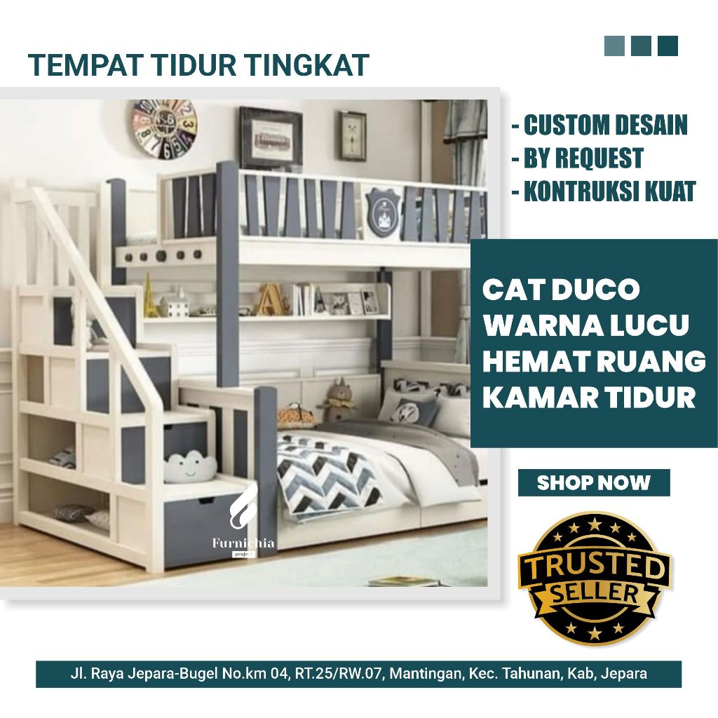 Ranjang tidur tingkat, Tempat tidur anak tingkat, Kamar tidur tingkat 3 bed.