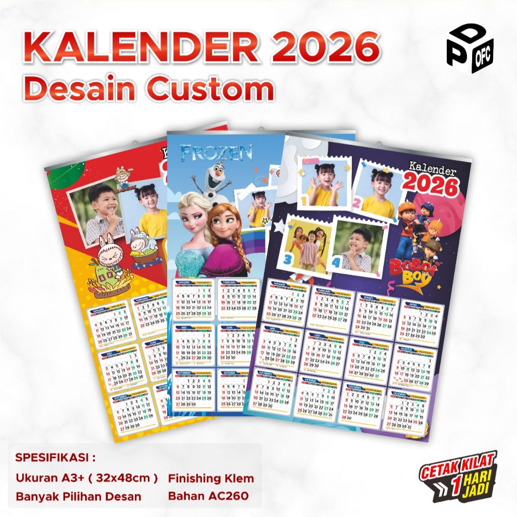KALENDER DINDING 2026 CUSTOM FOTO SATUAN | KALENDER KELUARGA | KALENDER ANAK
