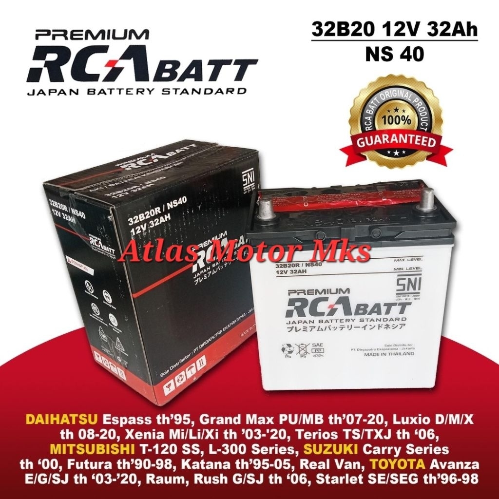 [1PC][32B20R/NS40] ACCU AKI RCA PREMIUM NS40 12V-32Ah MOBIL AVANZA / XENIA / RUSH / TERIOS / GRAN MA