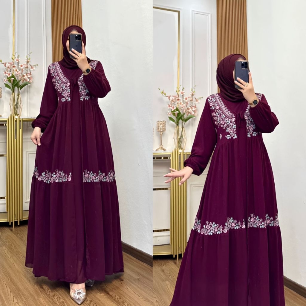Nura Collection Official - Jeina Bordir - Baju Gamis Wanita Model Terbaru Bahan Ceruti - Gamis Bordi