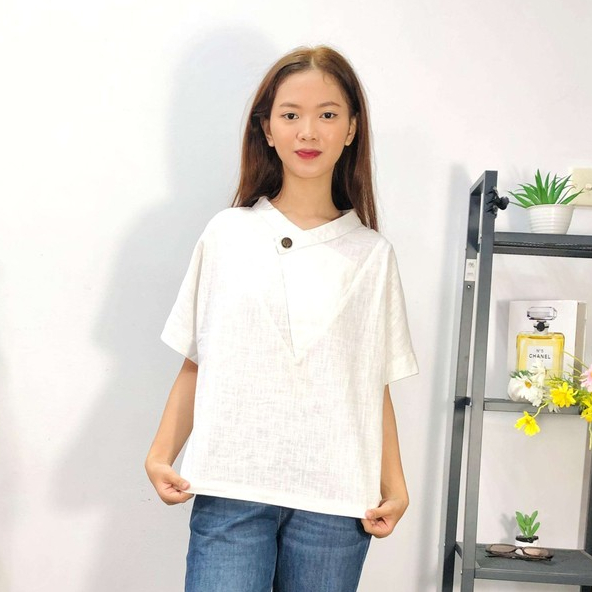 340781 | ATASAN BLOUSE KATUN LINEN NO STRETCH LENGAN PENDEK PUTIH KUNING HIJAU PINK