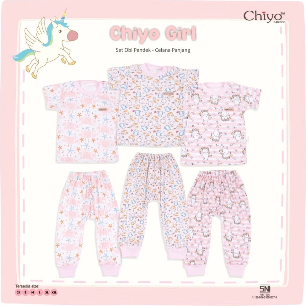 Makassar  Chiyo Baby Setelan Set Oblong Pendek Kancing Pundak Celana Panjang uk S/M/L 3 Setel