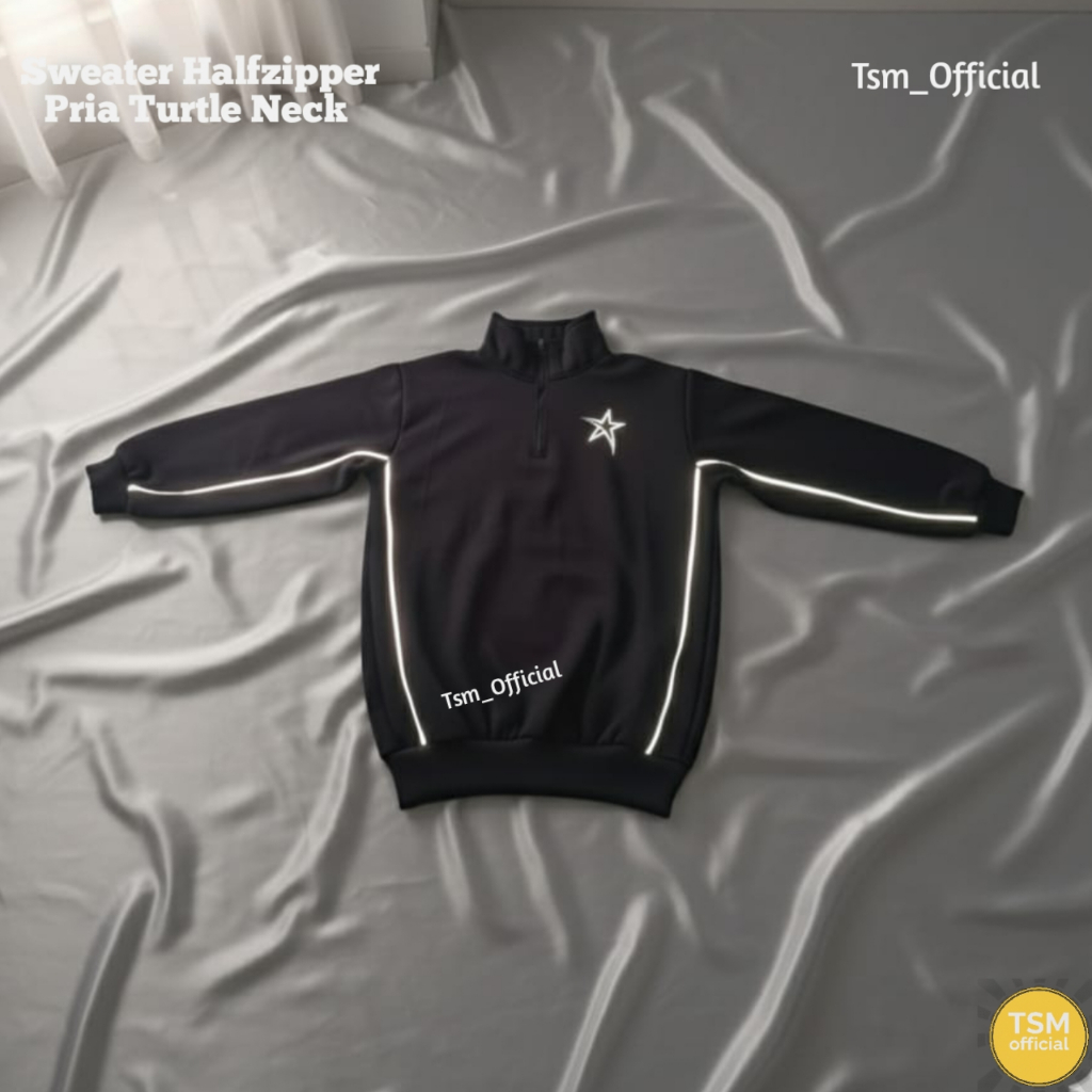 Sweater Nyala Halfzipper Reflektif Nyala Pria Wanita bahan Fleece Tebal 280 Gsm Kerah Turtle Nevk