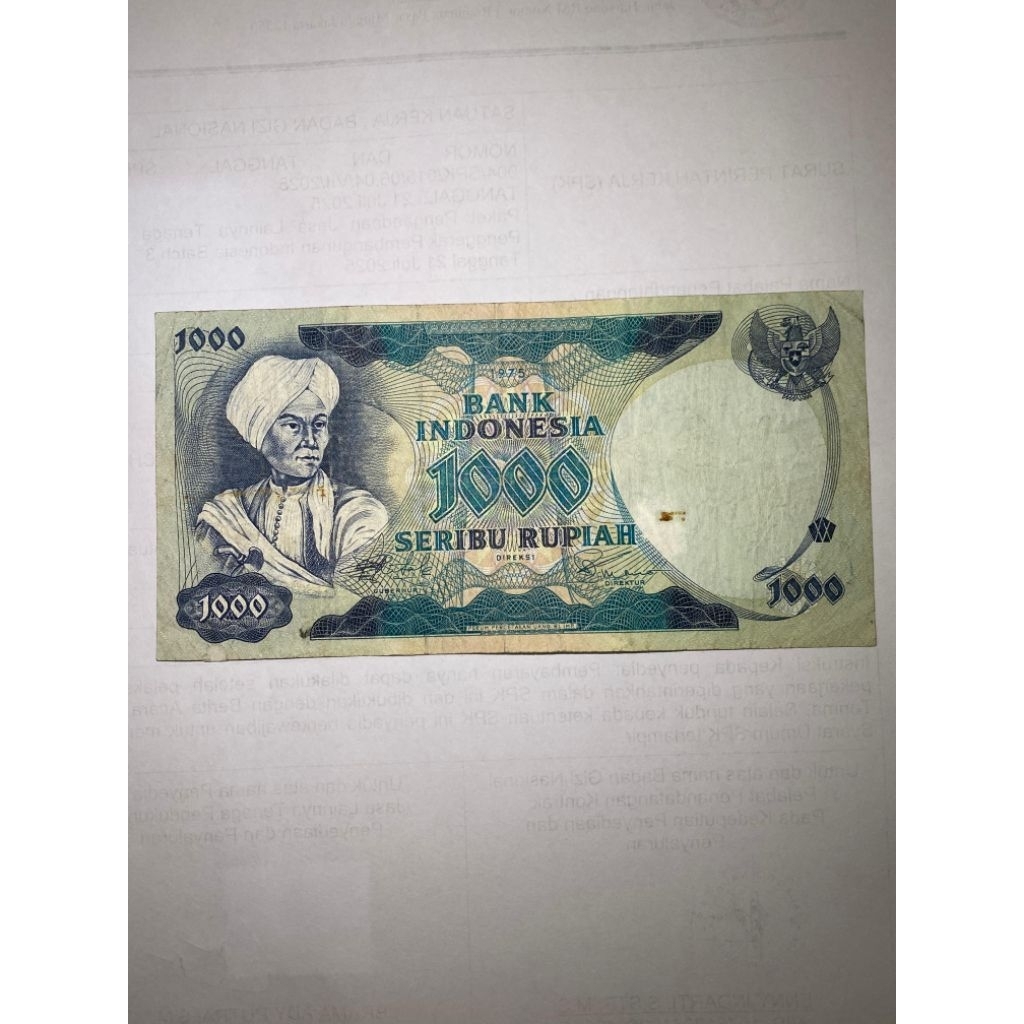 Uang kuno 1000 Diponegoro