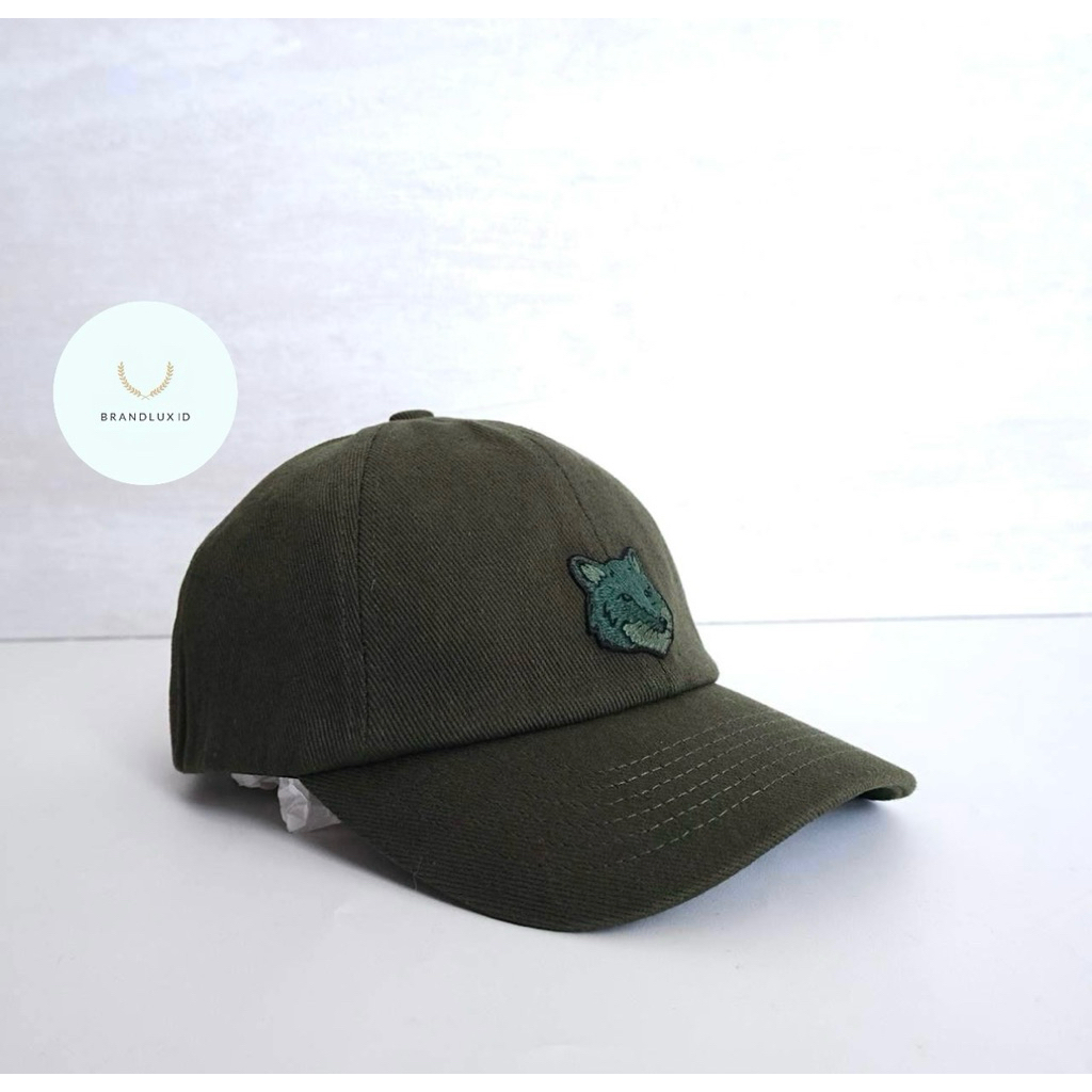 Maison Kitsune Baseball Cap Head Fox in Navy & Green