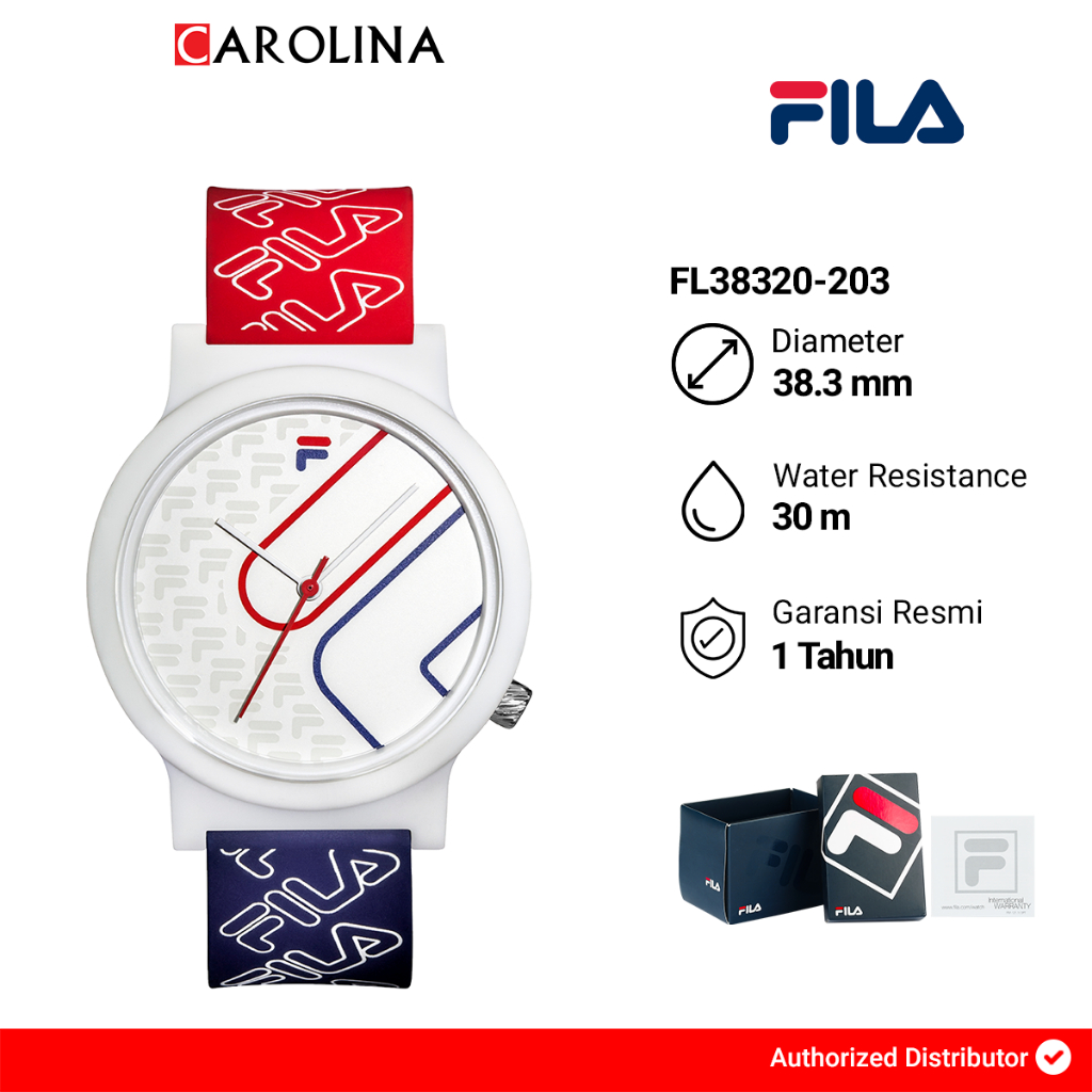 Jam Tangan Unisex Fila Mono Line FL38320-203 White Dial Red Mix Blue Rubber Strap