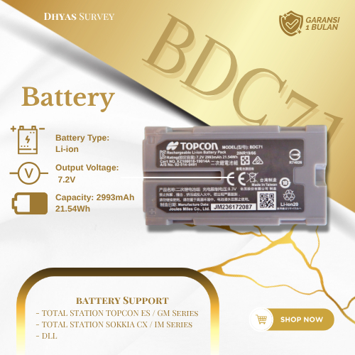 Battery Total Station Topcon GM-52 GM-55 ES-101 ES-105 BDC71 Baterai TS Sokkia CX-101 IM-52 BDC-71