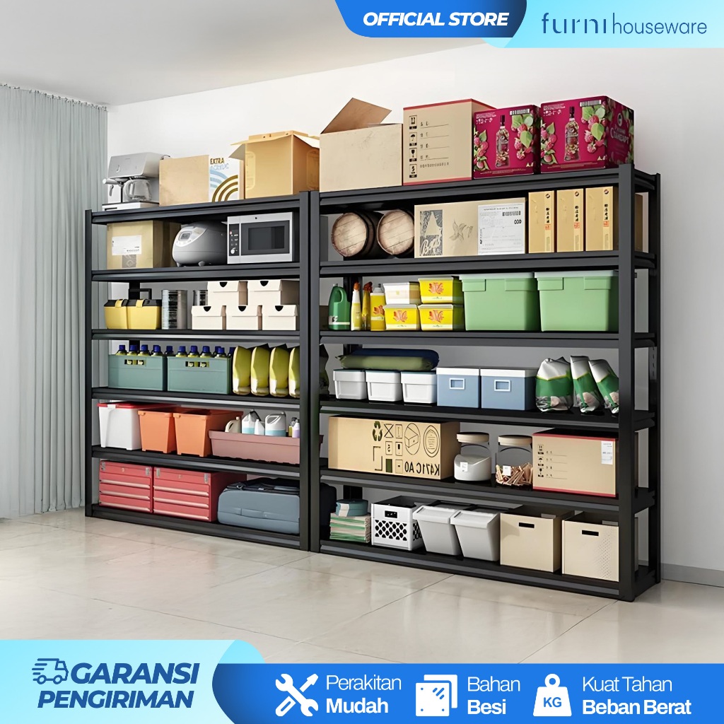 RAK BESI GUDANG SERBAGUNA RAK SUSUN SIKU RAK BESI PENYIMPANAN GUDANG 100% FULL BESI