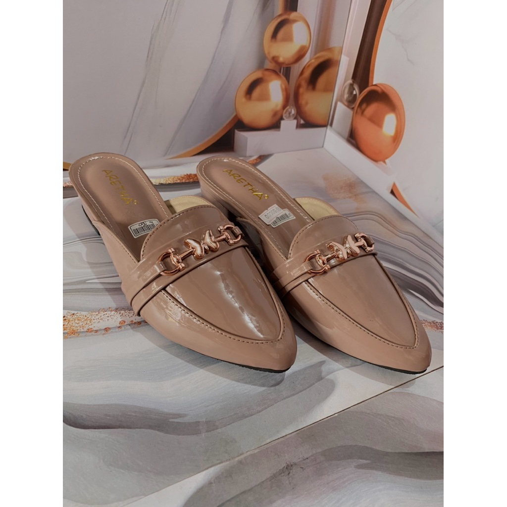 Aretha Sandal Sepatu Mules Heels Wanita 4cm Safire//sandal pesta wanita|| Sandal slop lebaran