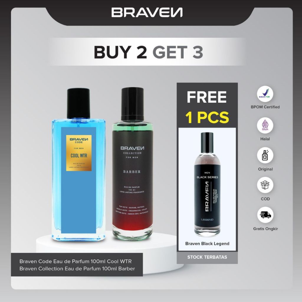 [BUY 2 GET 3] Braven Code Cool WTR EDP + Braven Collection Barber EDP + FREE Braven Legend EDP - Par
