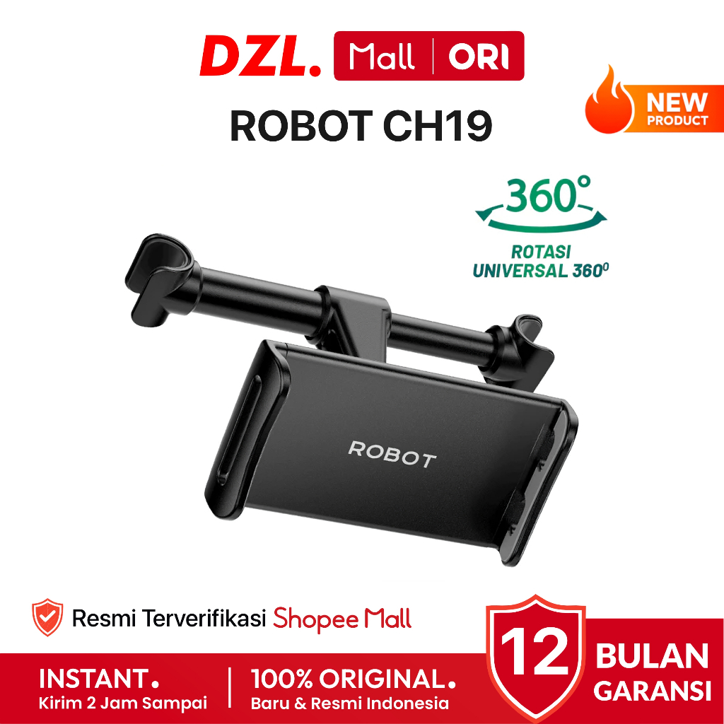 DZL - ROBOT RT-CH19 Car Holder Universal 360° Dudukan HP & Tablet Backseat Stand Mobil Handphone Ori