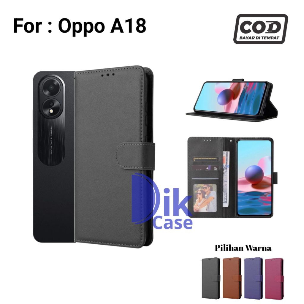 Flip Case For Oppo A18 Casing Dompet Kulit Buka Tutup Plus Tali Cover / case Oppo A18 / Casing Oppo 