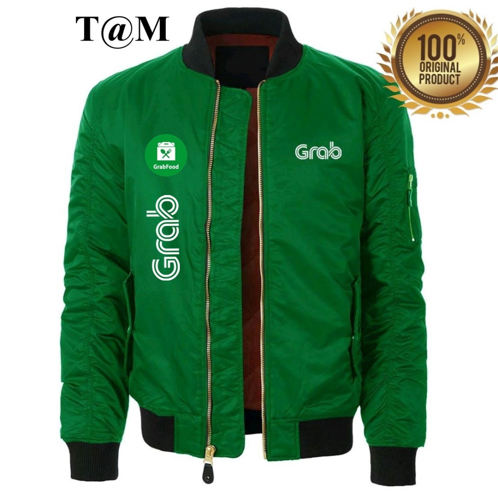Best seller jaket bomber kasual logo grab grabbike grabfood original murah jaket taslan zipper grab 