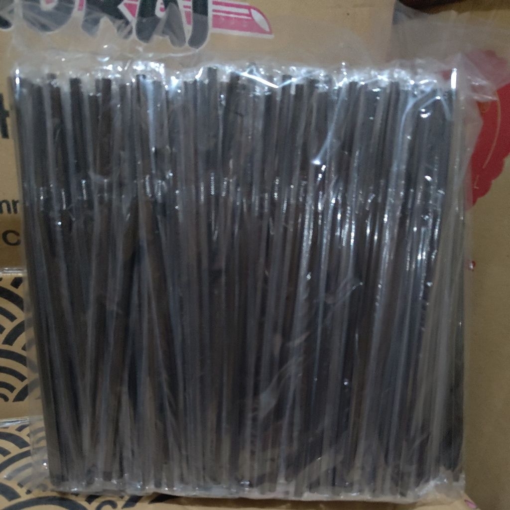 Sedotan steril Hitam 5 mm x 24 cm Tekuk bungkus Plastik isi 500 pcs