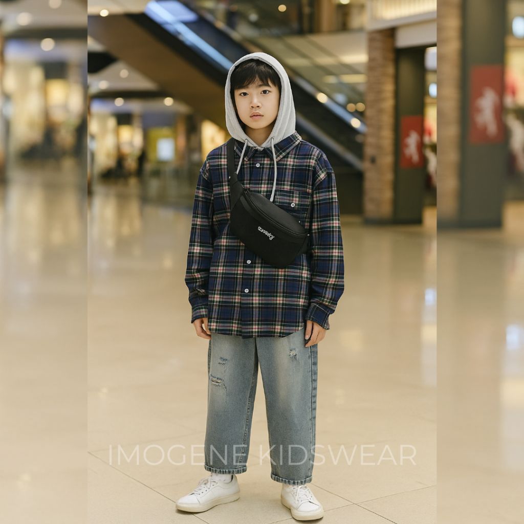 ER-310 SETELAN BAJU PANJANG ANAK LAKI-LAKI IMPORT USIA 6-12 TAHUN SETELAN BAJU HOODIE KEMEJA FLANEL 