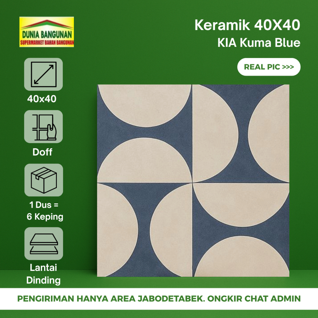 Keramik Lantai 40x40 KIA Kuma Blue Keramik Lantai Motif Teras Dapur Doff