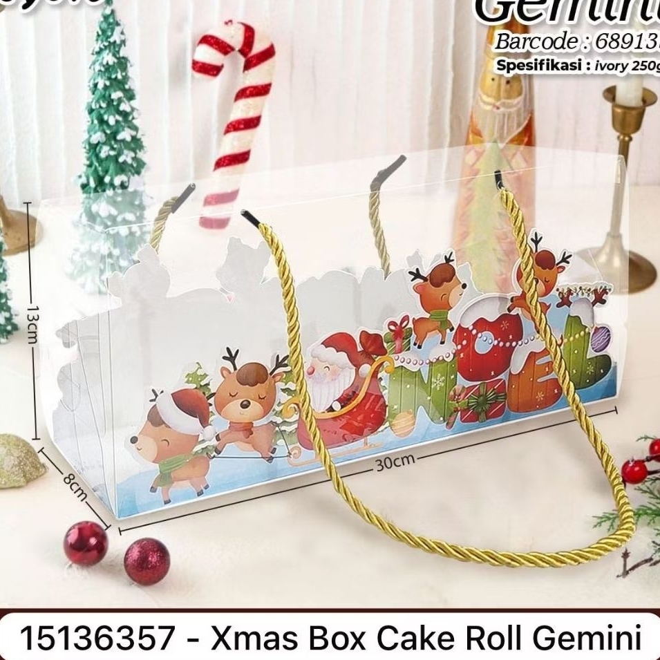 Xmas Box Cake Roll Gemini 30x8x13cm Box Natal Kue Cookies Brownies Box Toples Jar 400ml 500ml 600ml 