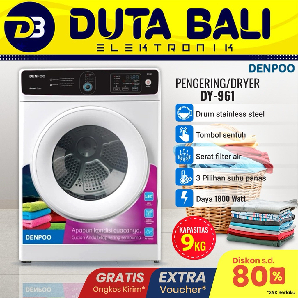 Denpoo Mesin Pengering Pakaian Laundry Mesin Dryer DY 961