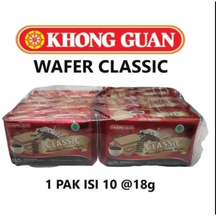 Wafer Khong Guan Classic Renceng Isi 10 pcs | Wafer Cokelat Renyah | Snack Keluarga / Camilan Enak /