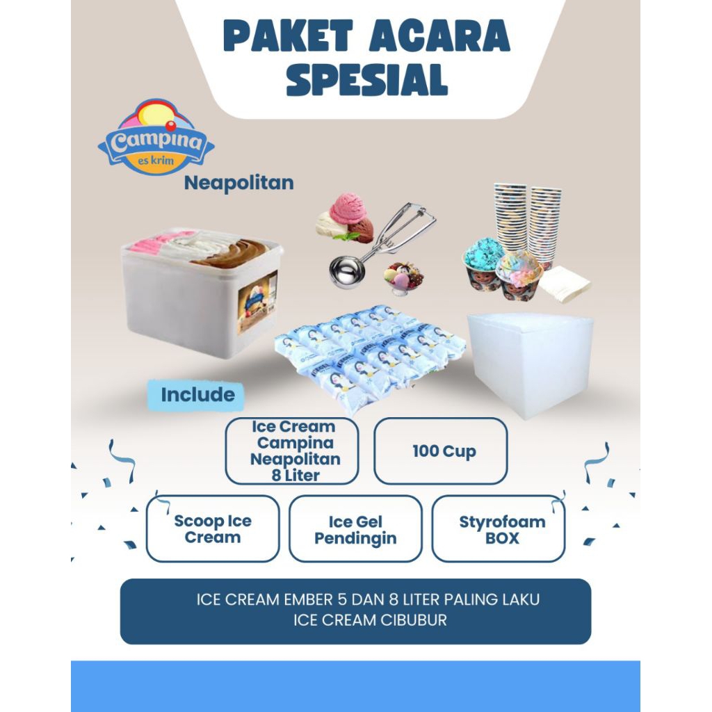 Paket Ice cream Campina 1 ember size 8 liter  3 Rasa