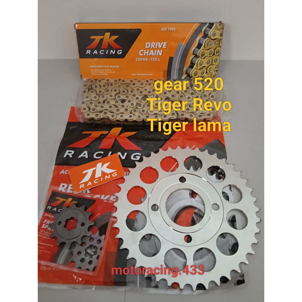 Gear set 520 TK Racing Honda Tiger Revo/Tiger lama Rantai TK 520 HS Gold