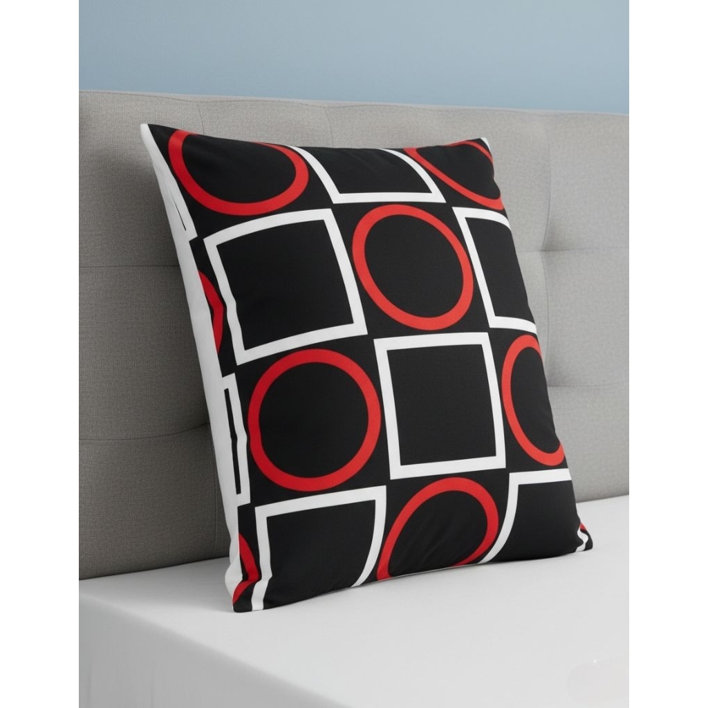 Sprei Motif Modern Hitam Merah + Sarung Bantal & Guling – Bahan Microfiber Halus Premium