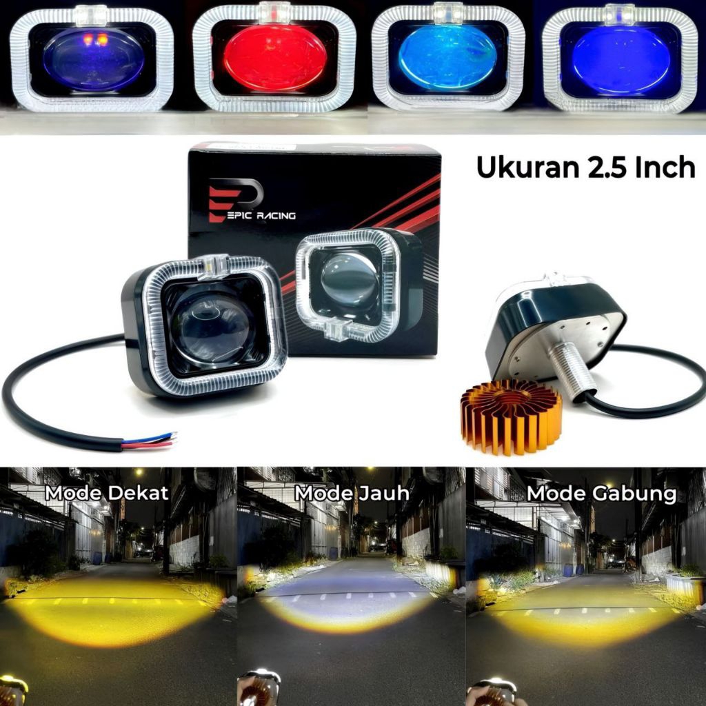 Lampu Depan Mini Projector Biled Ala Matrix 2.5 Inch LED Shroud Kotak 2 Warnaui