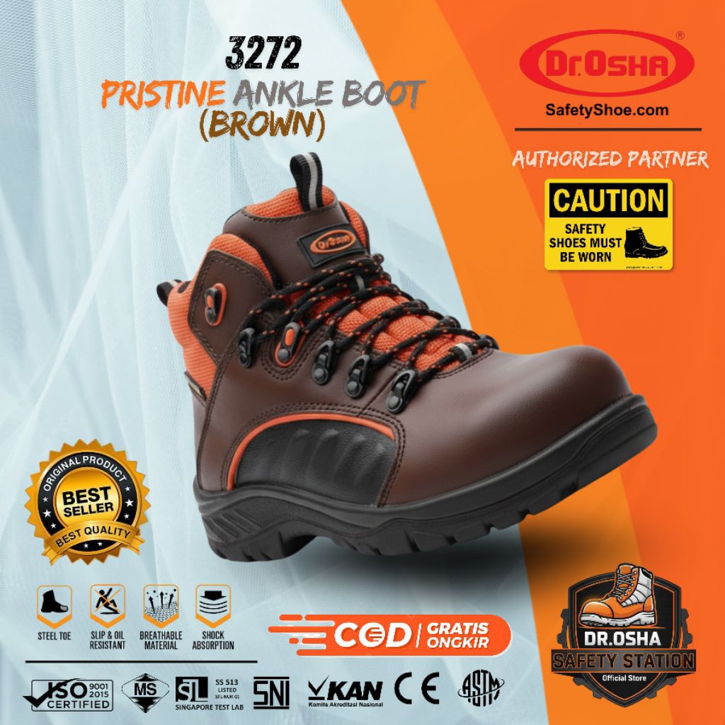Sepatu Safety Dr OSHA Pristine 3272 S1 S2 S3 Composite Waterproof Kevlar Safety Shoes Ankle Boot - B