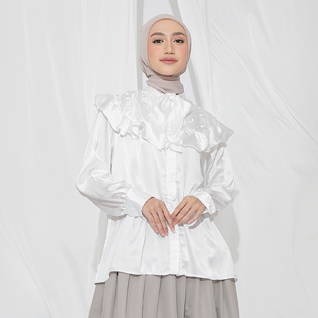 PROMO / BAHAN PREMIUM / HijabChic Mahira Top - Atasan Wanita Satin Kerah Pita