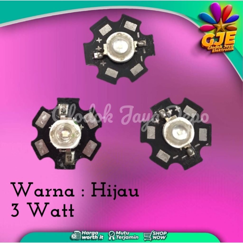 LED HPL HIJAU 3 WATT + HEATSINK