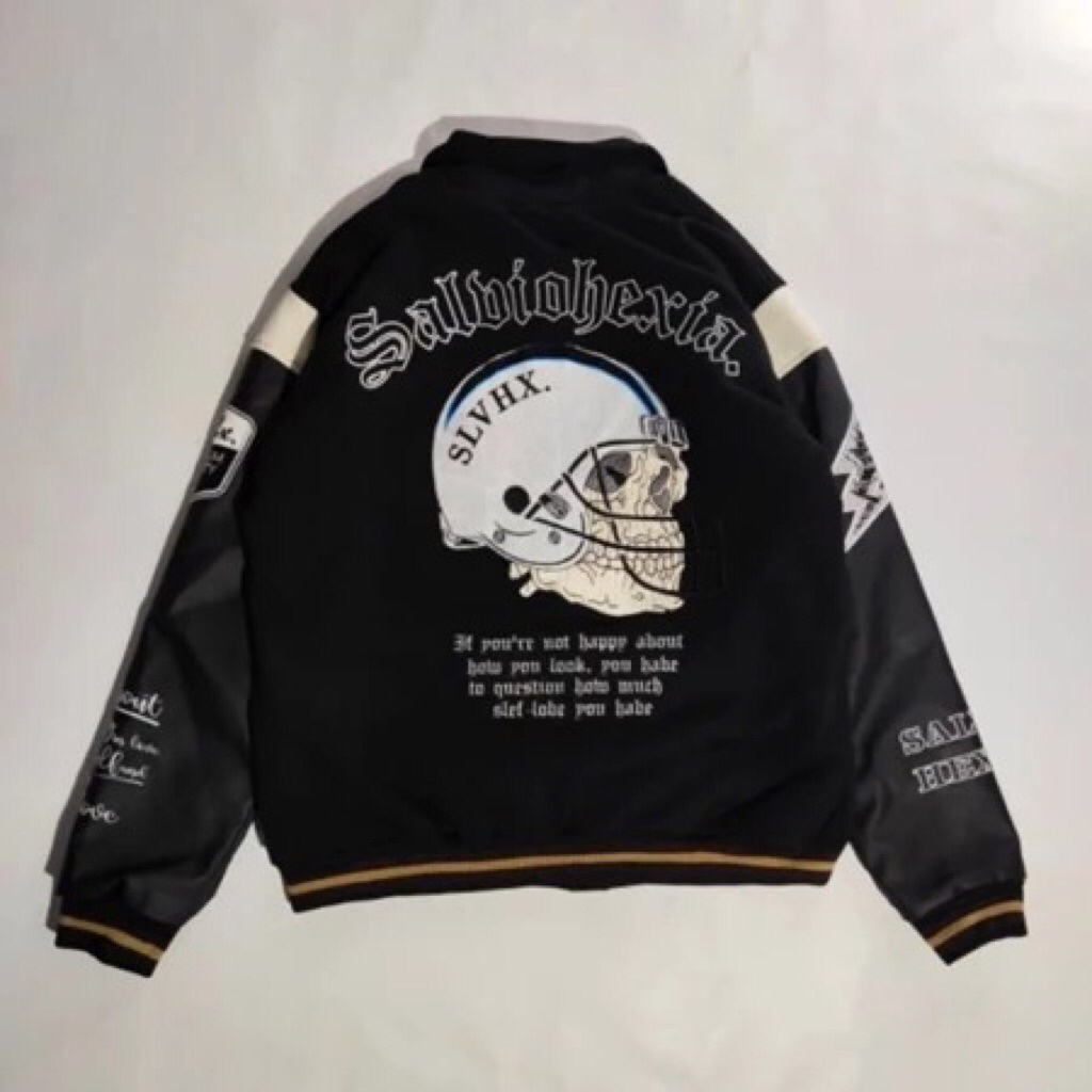SLVHX Varsity Jacket Black Skull Retro M-XL