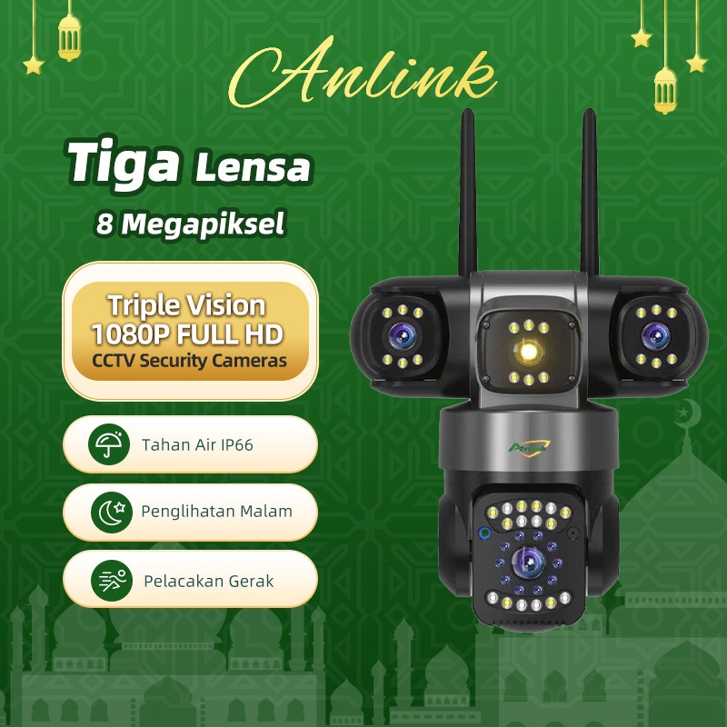 CCTV V380 Pro Outdoor Tiga Lensa CCTV HD Smart Wifi Remote Viewing Panoramic Home Security Kamera