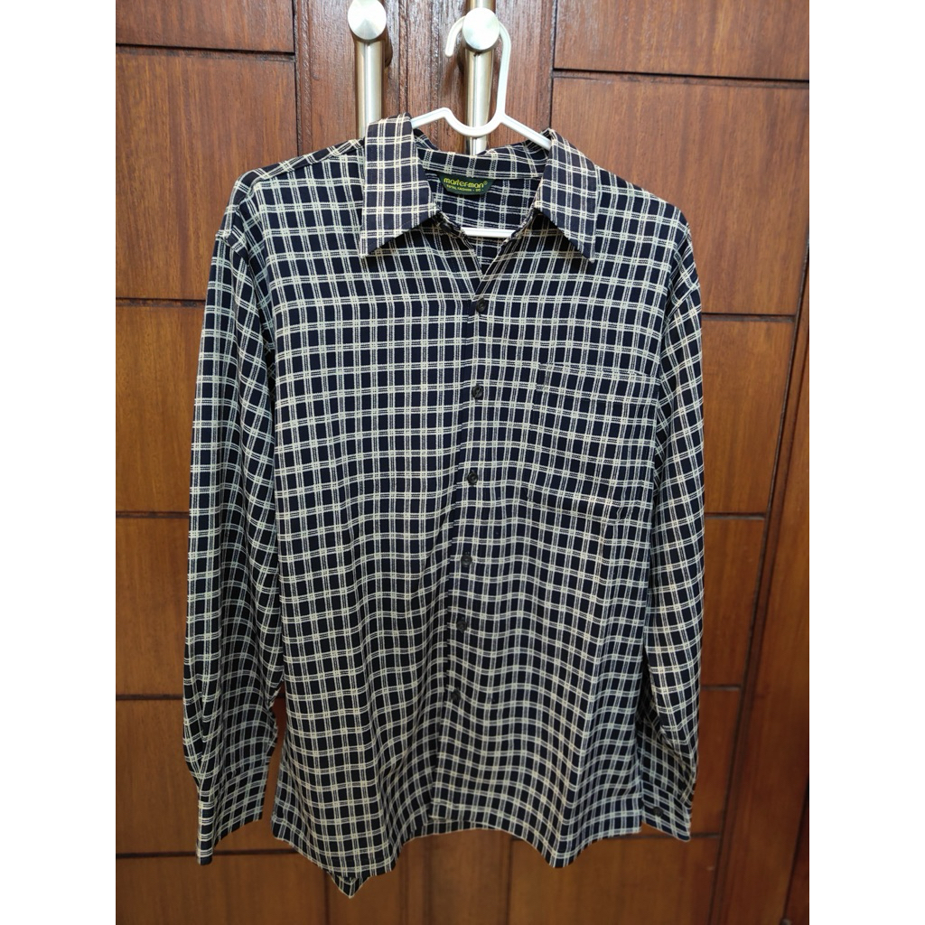 [PRELOVED] Kemeja Flanel Pria Kotak Abu Hitam
