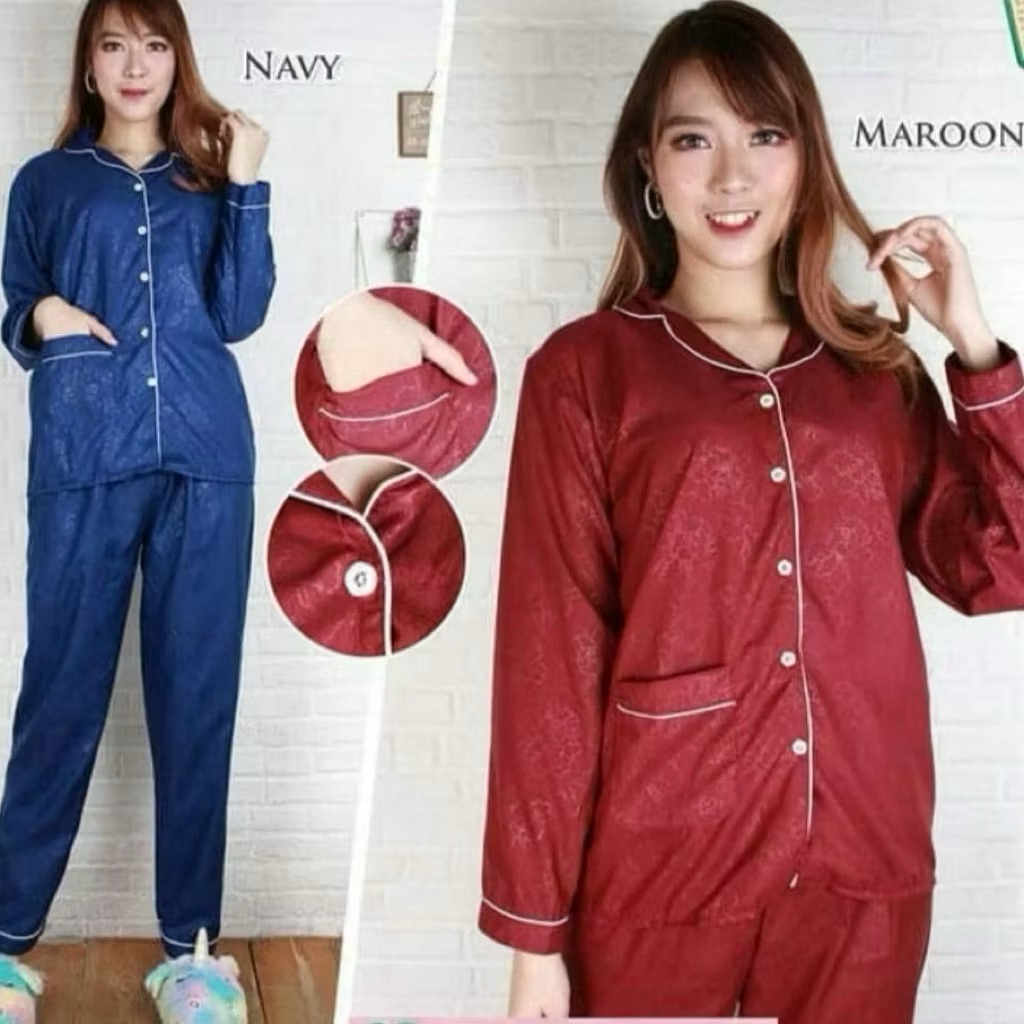 PIYAMA SET WANITA CP / PP SATIN EMBOS FIT TO L