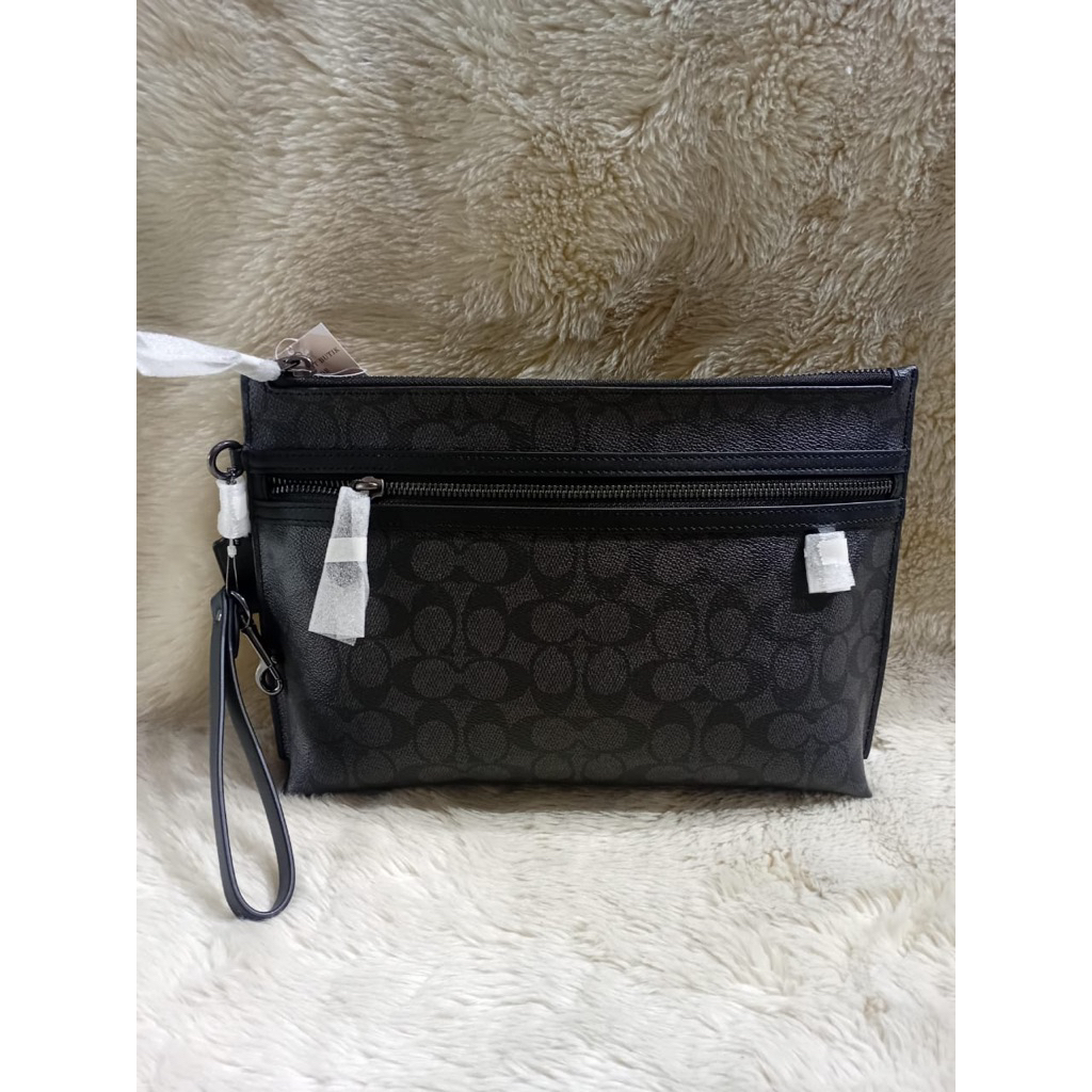 COACH POUCH CARRYALL SIG CHARCOAL BLACK